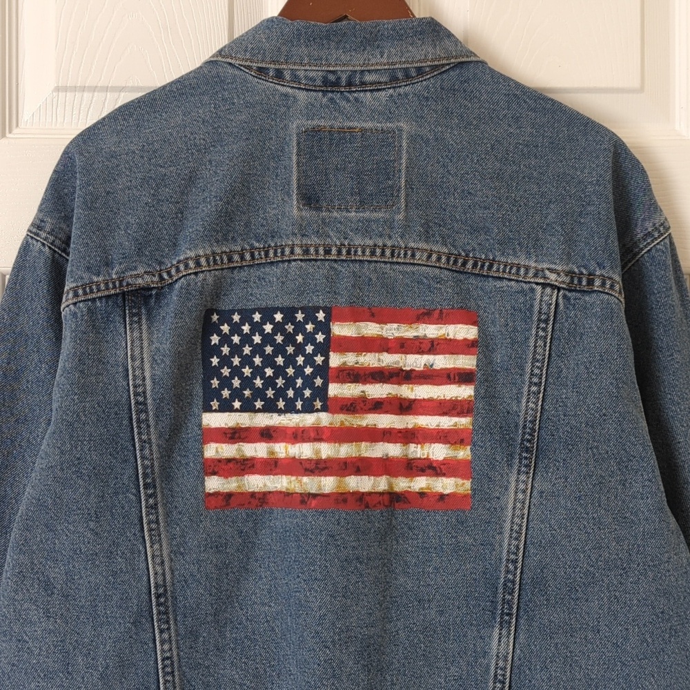 Levi's 2001 Vintage Deadstock USA American Flag Graphic Relaxed Trucker Jacket L - Picture 14 of 16
